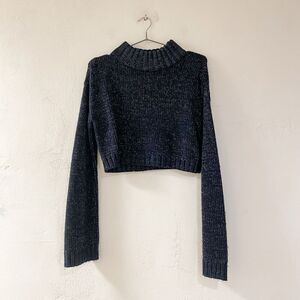 H:ours Crop Turtleneck Sweater in Navy Blue Shimmer XS